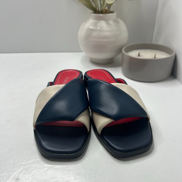 Vionic Poppy Miramar Leather Colorblock Slide Sandal Navy/Cream Women's 6M NWOB - Picture 4 of 9